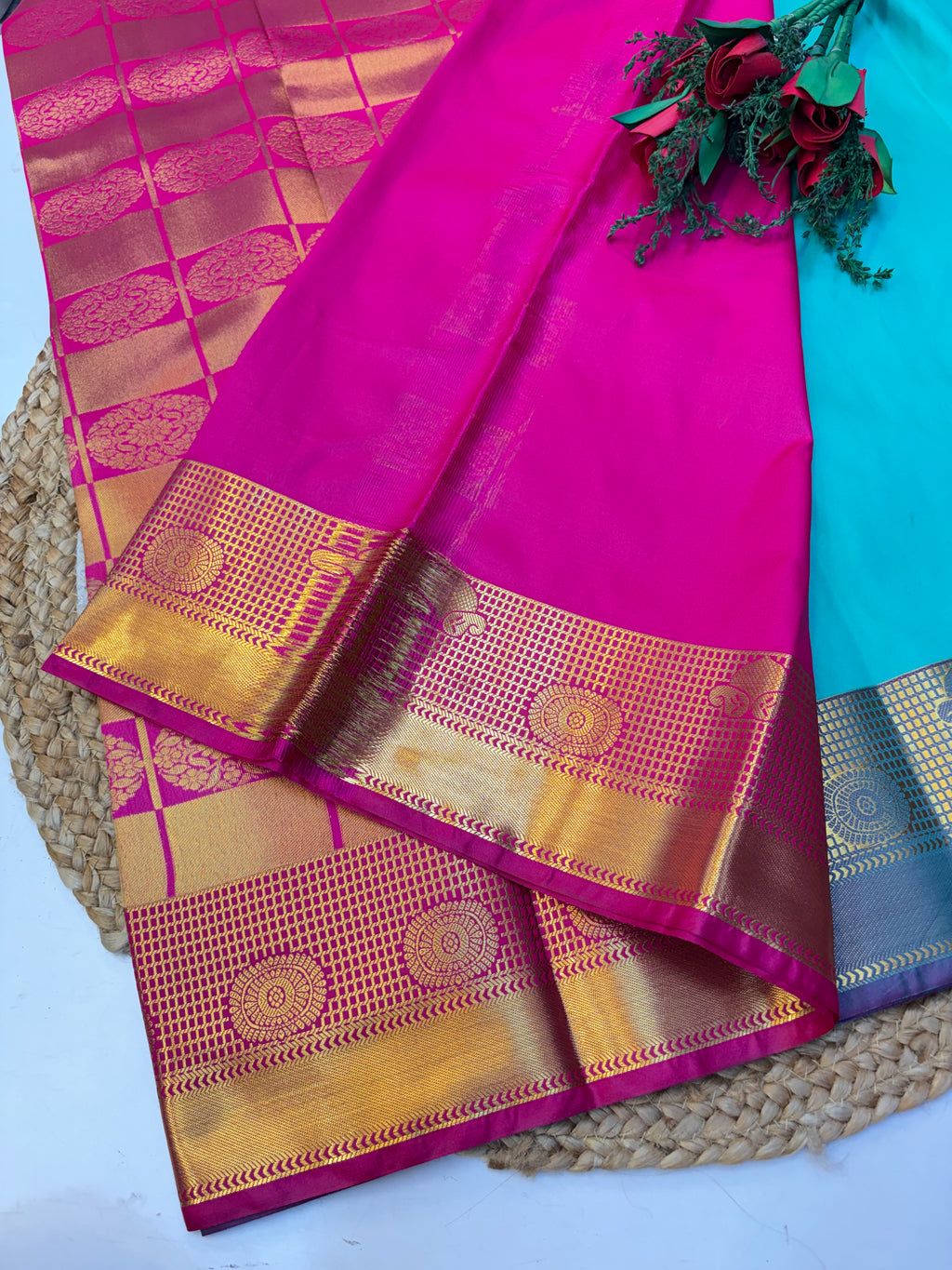 Silk Saree Pattu Sea Green With Purple Border - (KCSSP005)