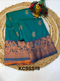 Soft Silk Saree Pastel Peacock Greenish Colour With Blue Border -(KCSSS18)