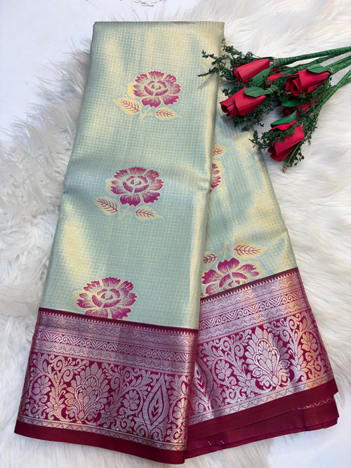 Checked Silk Saree Sky Blue with Rani pink contrast Border -KCSS001 (Copy)
