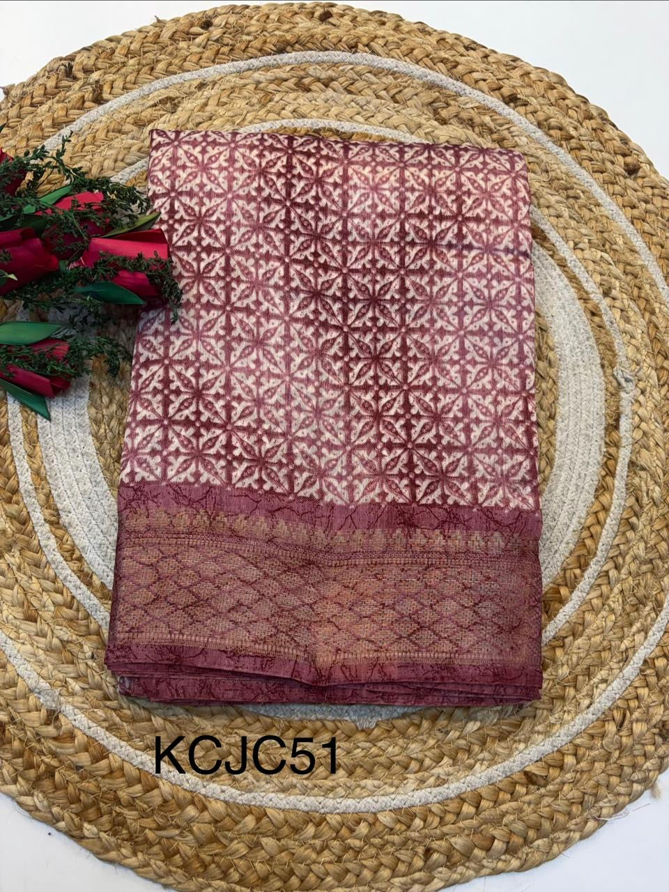 Fancy Cotton Blend Saree With Blouse, Fabulous Look and Budget-friendly pricing.(KCJC51)