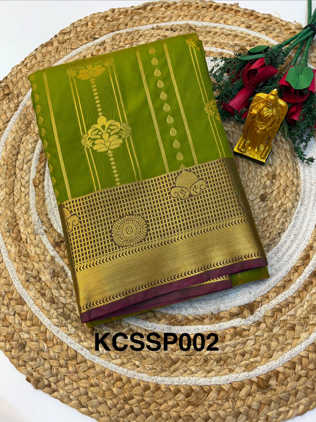 Silk Saree Pattu  Mehendi Green With Purple Border -(KCSSP002)
