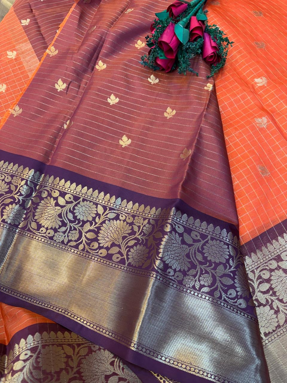 Checked Rust Orange With Brown Contrast Border -(KKSS46)