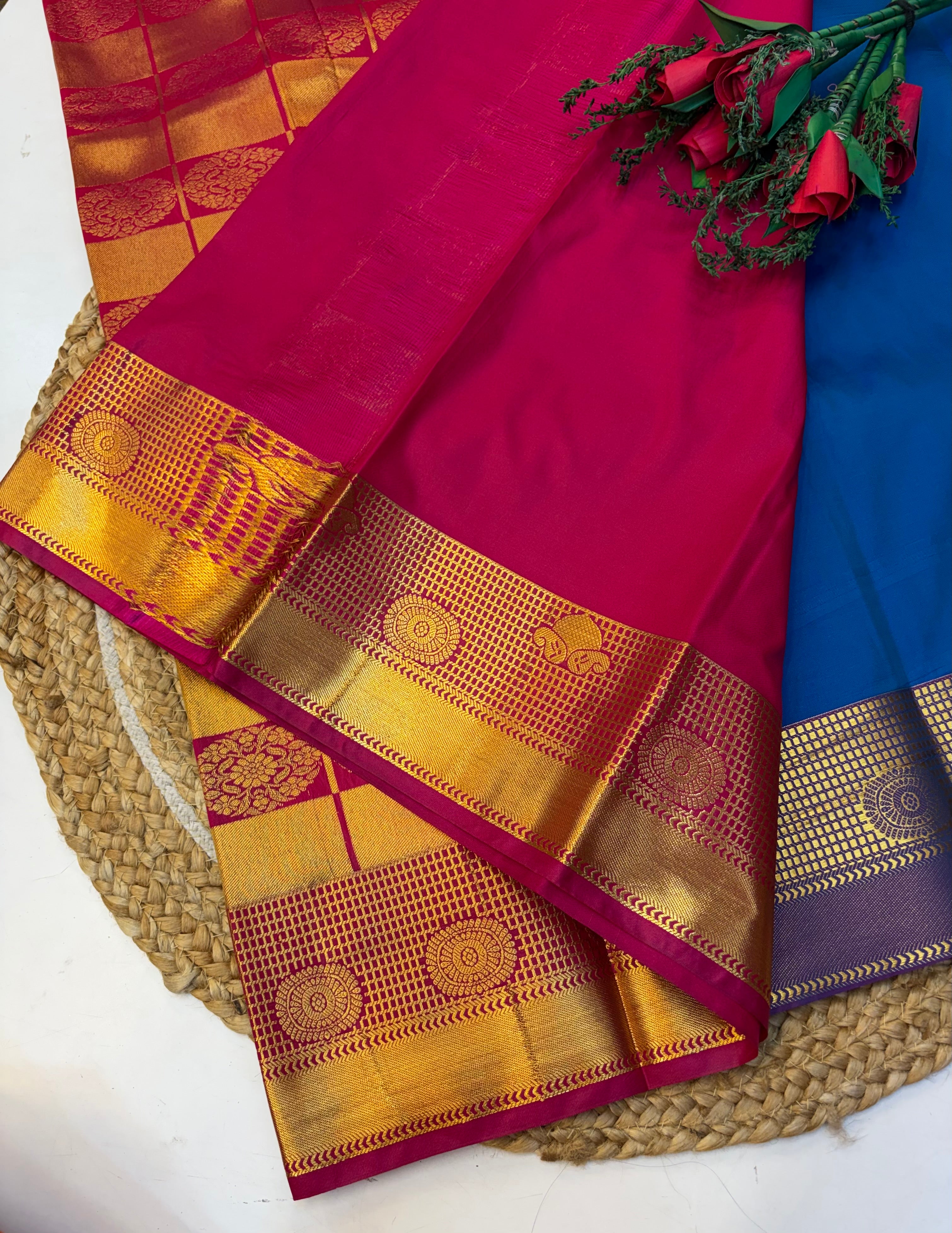 Silk Saree Pattu Dark Blue With Purple Border -(KCSSP001)