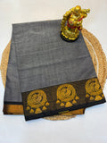 Kanchi cotton saree Grey Contrast Black Border  - KCKCS0021