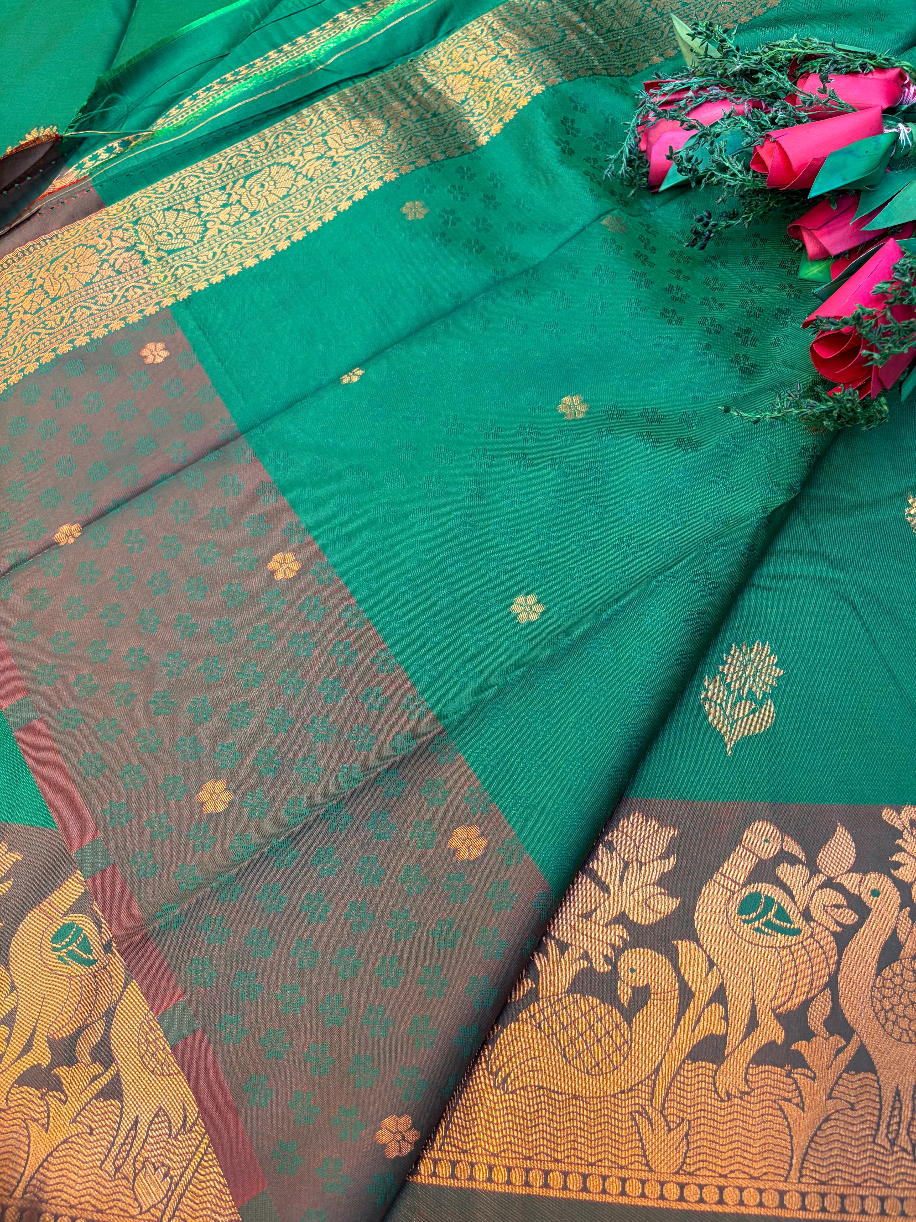 Soft Silk Saree Normal Green Colour With Green Border -(KCSSS21)