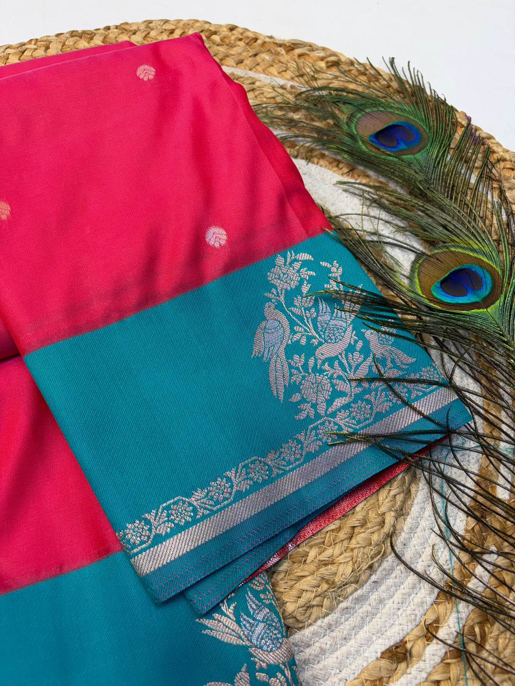 Soft Silk Saree Reddish Pink Colour With Blue Border -(KCSSS09)