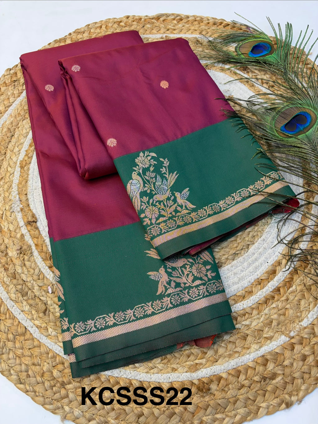 Soft Silk Saree Maroon Colour With Green Border -(KCSSS022)