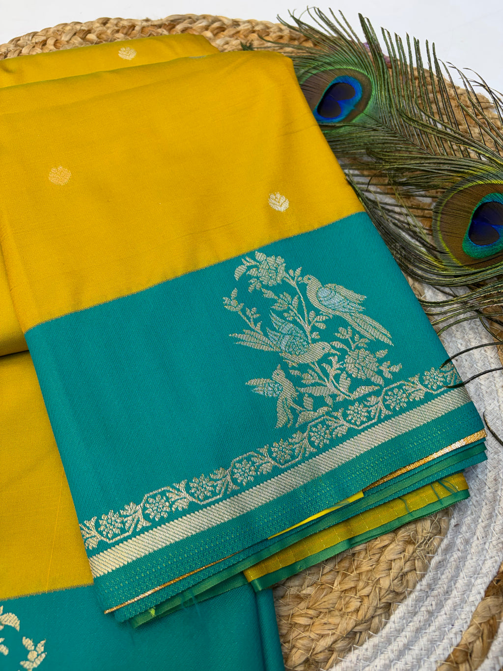 Soft Silk Saree Yellow Colour With Blue Border -(KCSSS08)