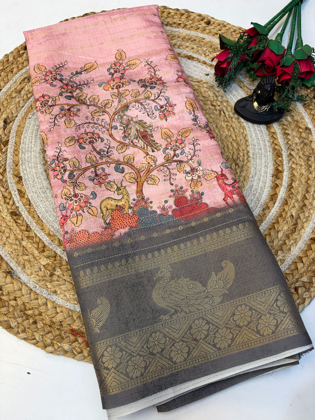 Kalamkari Silk Saree with Blouse and Extravagant Look (KCKS27)