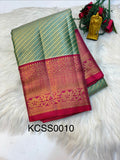 Parallel Lines Silk Saree Greenish With Contrast Red Border - (KCSS0010)