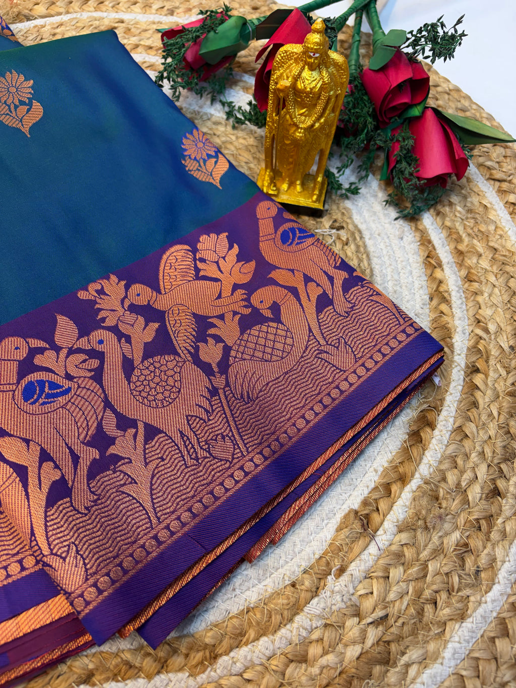 Soft Silk Saree Peacock blue Colour With Blue Border -(KCSSS20)