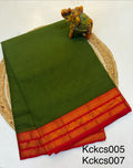Kanchi cotton saree Mehandi Green Contrast RedBorder - KCKCS005