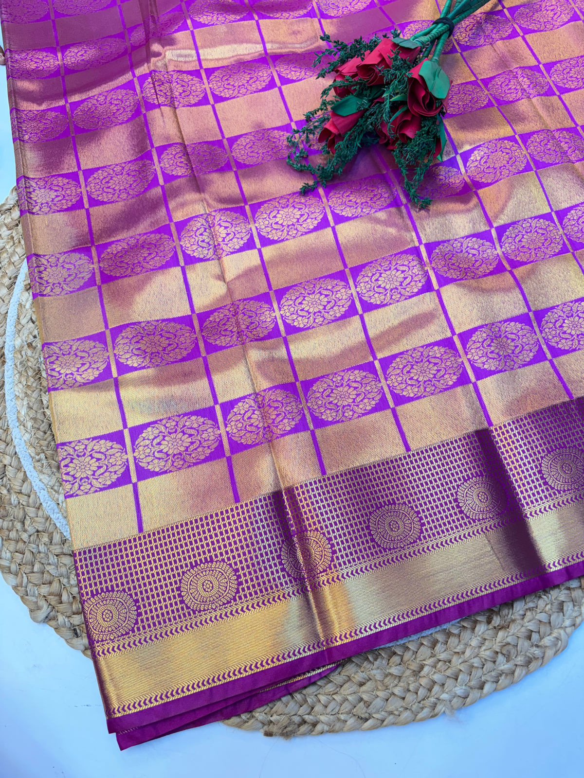 Silk Saree Pattu Cremish Colour (Half White) With Pink Border - (KCSSP004)