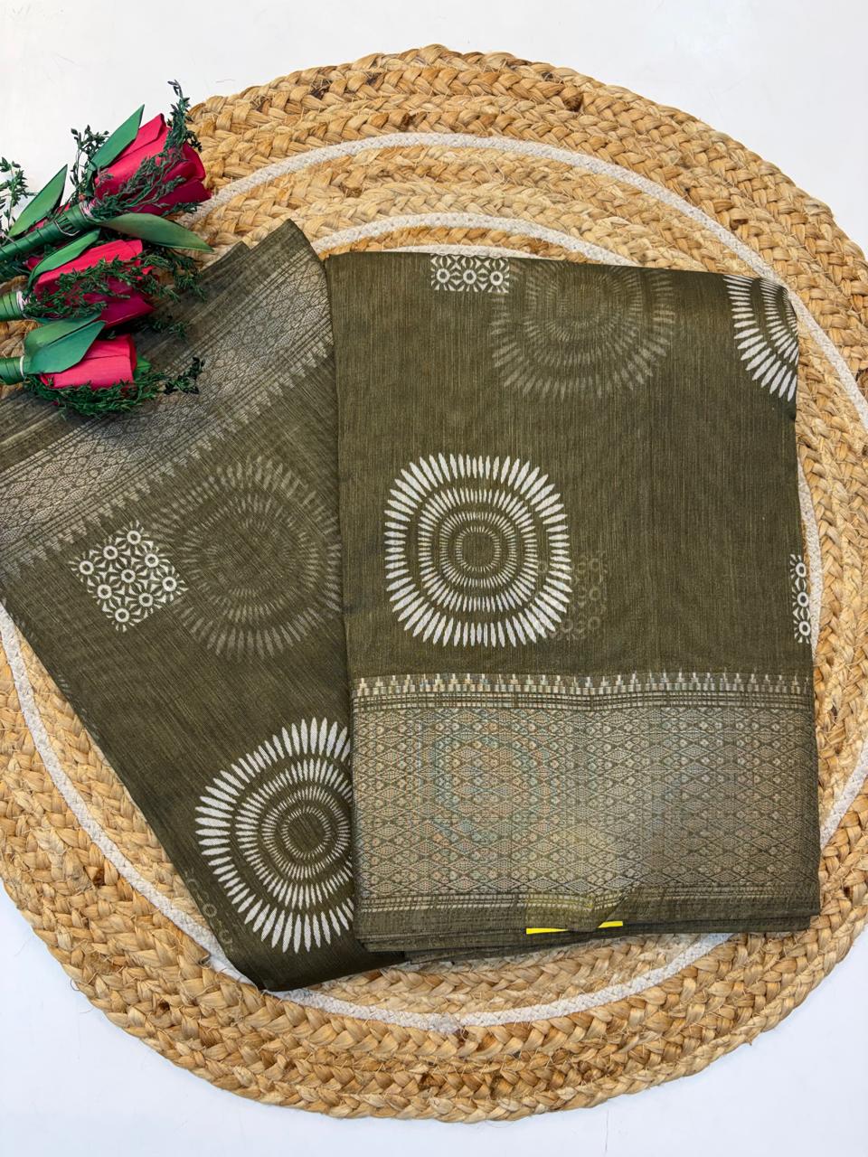 Fancy Cotton Blend Saree With Blouse, Fabulous Look and Budget-friendly pricing.(KCJC15)