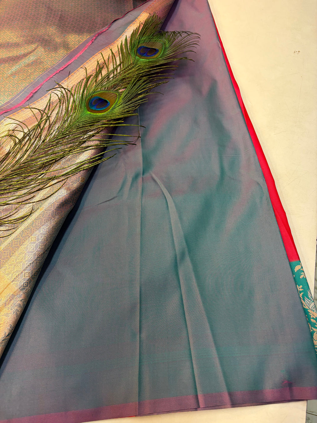 Soft Silk Saree Reddish Pink Colour With Blue Border -(KCSSS09)