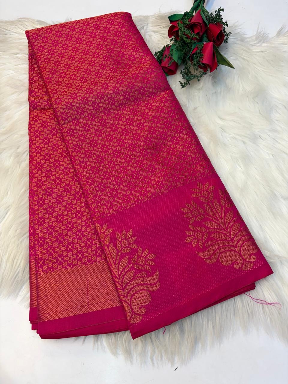 Banarasi Semi Silk Saree  Rani pink -(KCSS54)