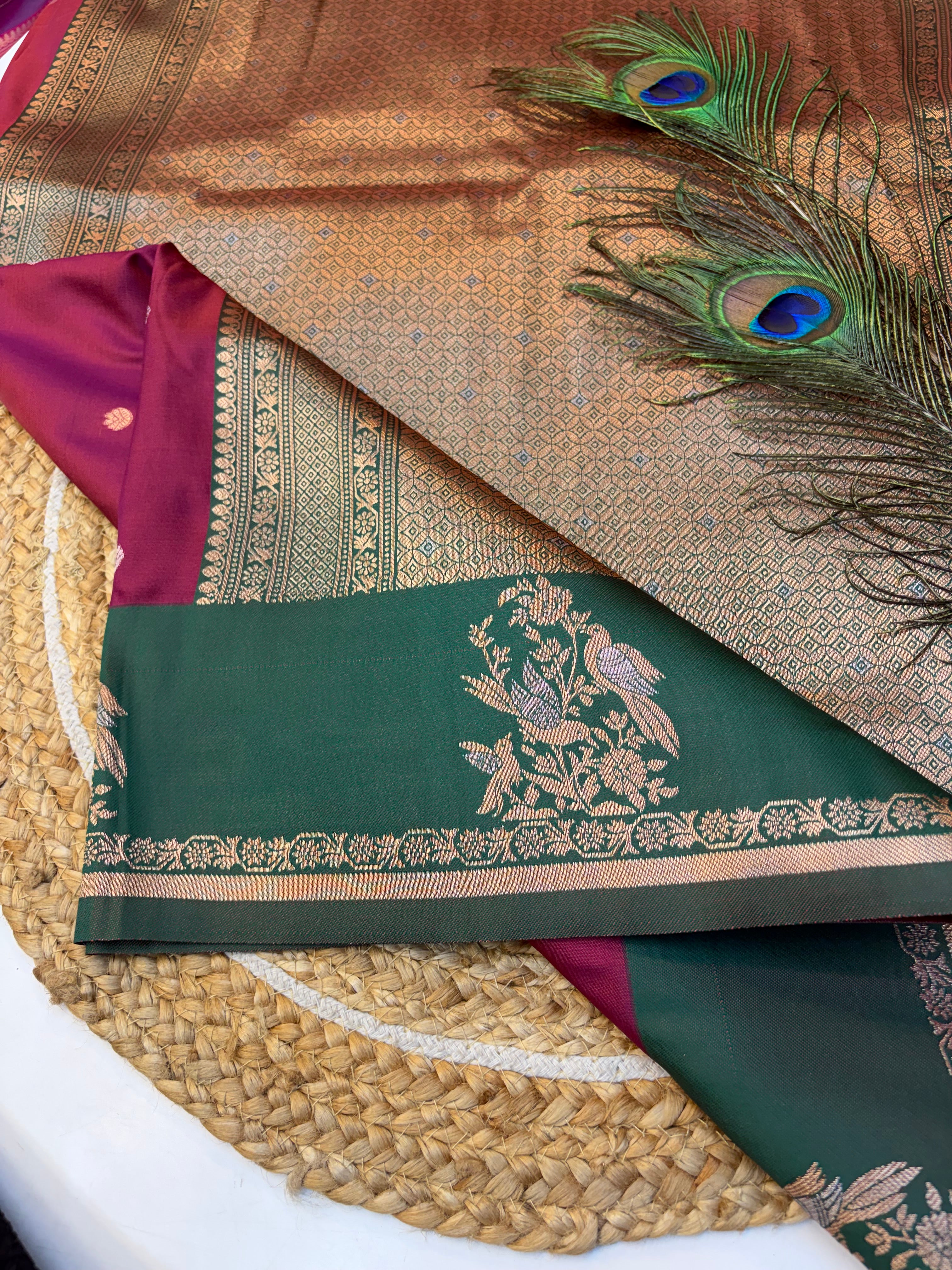 Soft Silk Saree Maroon Colour With Green Border -(KCSSS022)