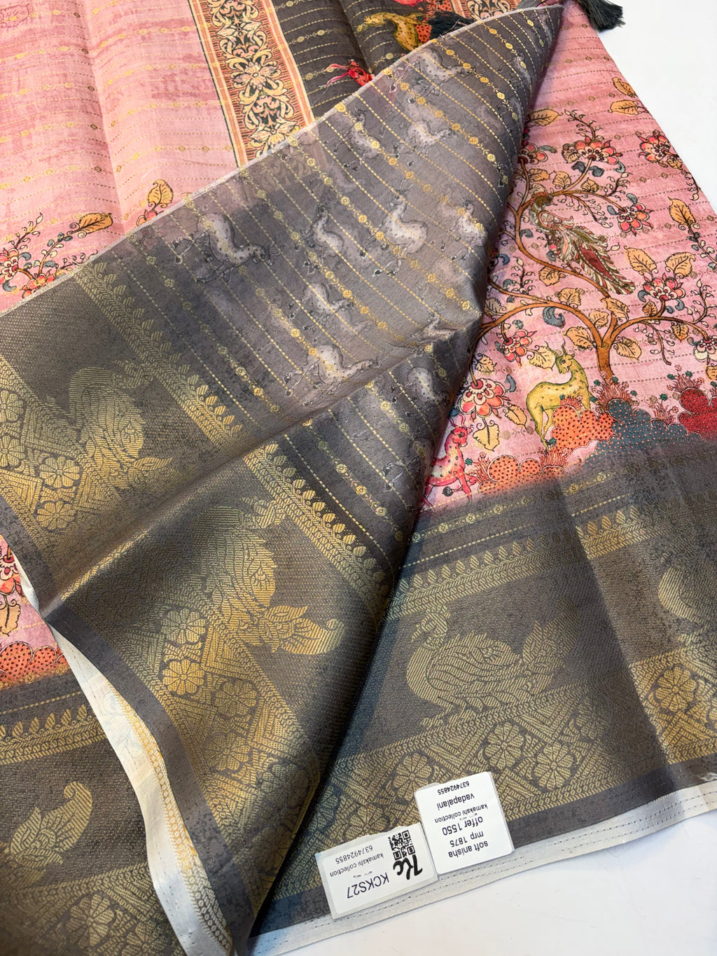 Kalamkari Silk Saree with Blouse and Extravagant Look (KCKS27)