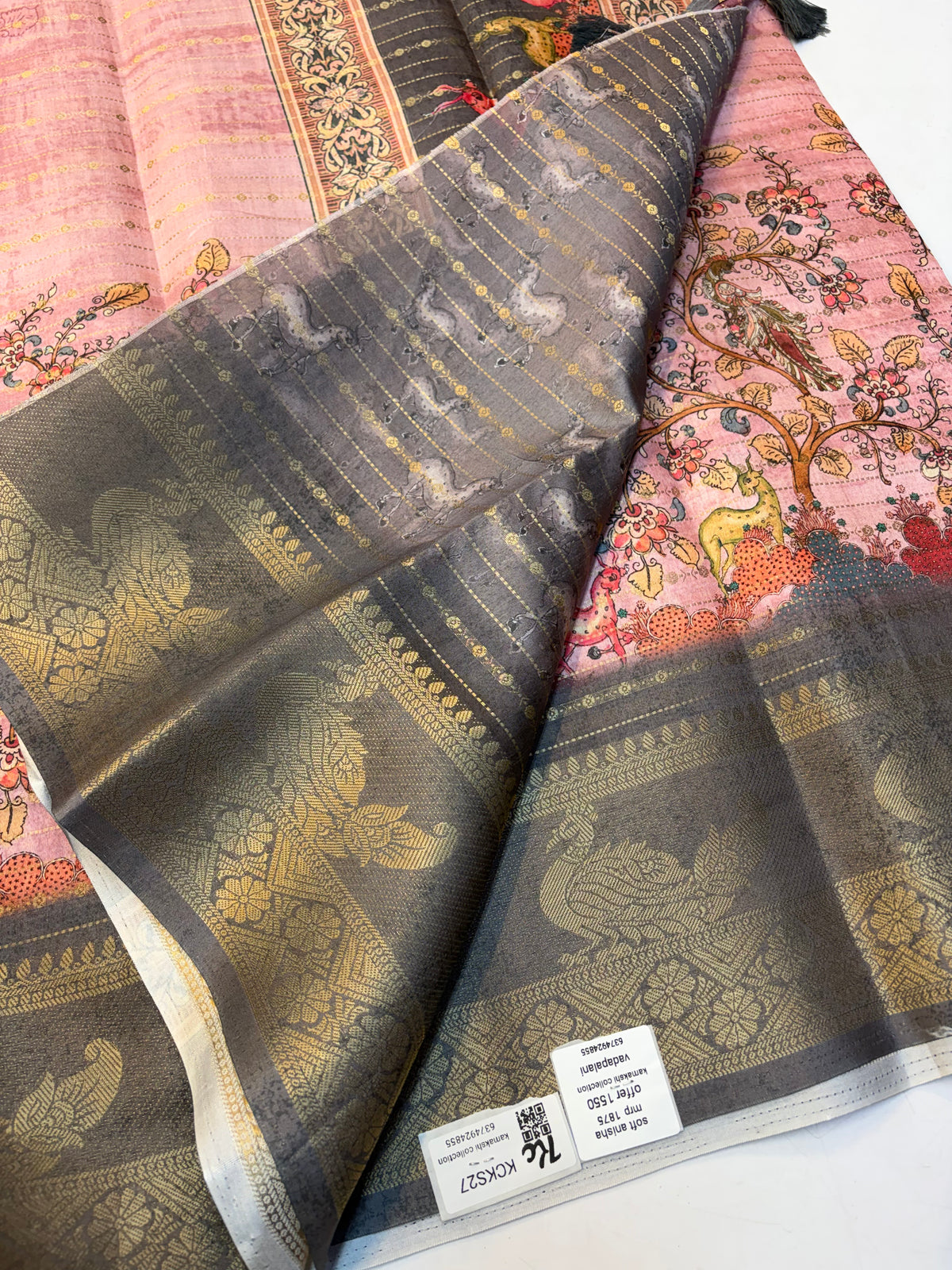 Kalamkari Silk Saree with Blouse and Extravagant Look (KCKS27)