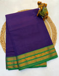 Kanchi cotton saree Dark Purple and Contrast Green Border - KCKCS004