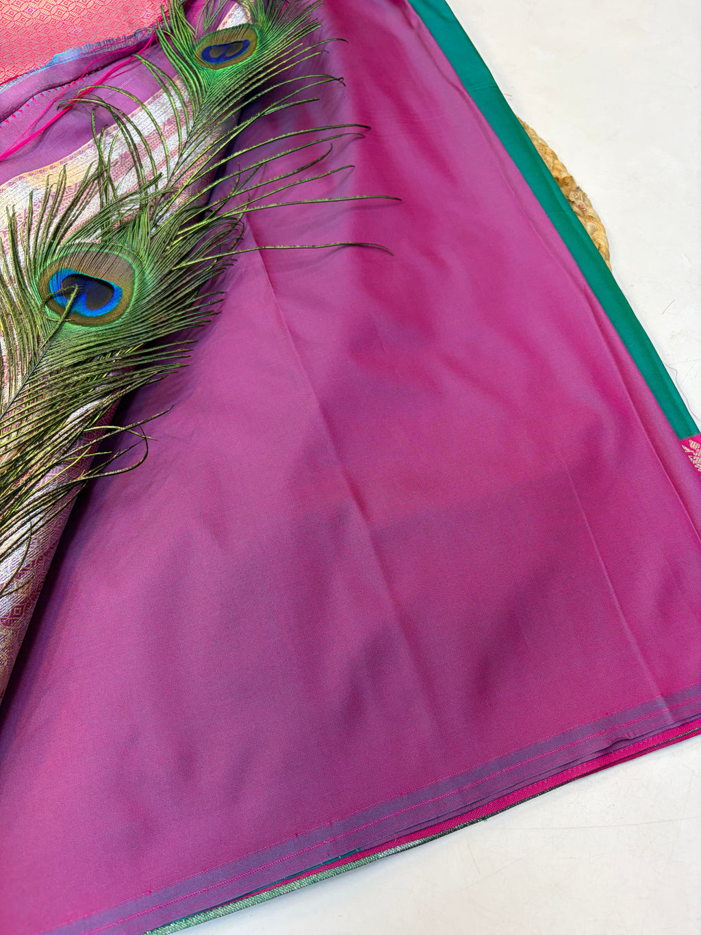 Soft Silk Saree Peacock Green Colour With Rani Pink Border -(KCSSS05)