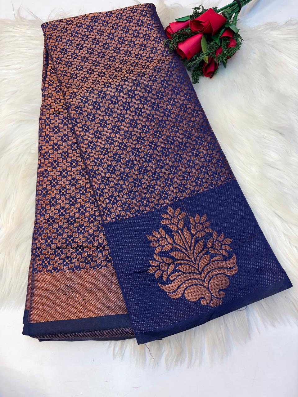 Banarasi Semi Silk Saree Navy Blue -(KCSS52)