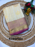Silk Saree Pattu Cremish Colour (Half White) With Pink Border - (KCSSP004)