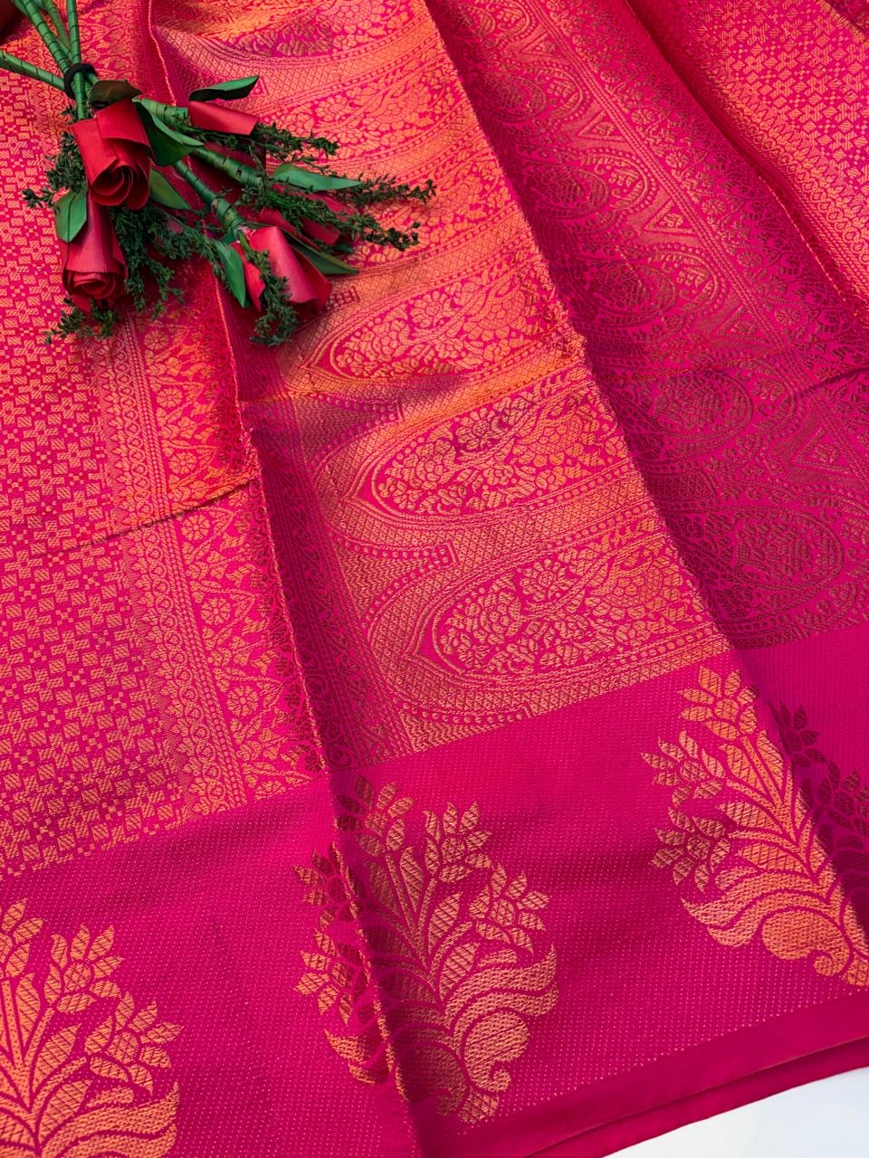 Banarasi Semi Silk Saree  Rani pink -(KCSS54)