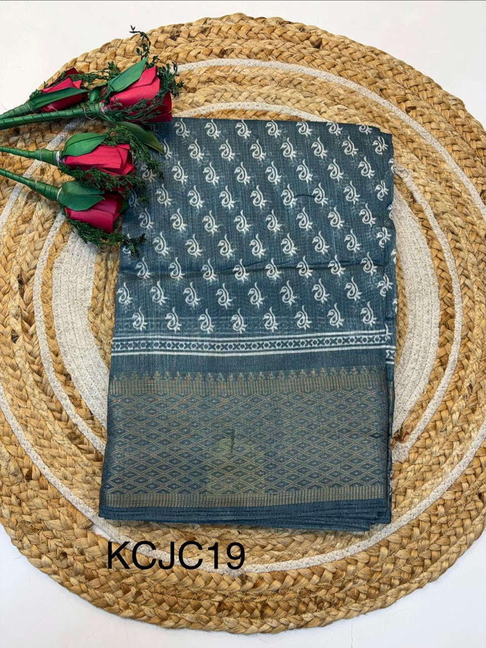 Fancy Cotton Blend Saree With Blouse, Fabulous Look and Budget-friendly pricing.(KCJC19)