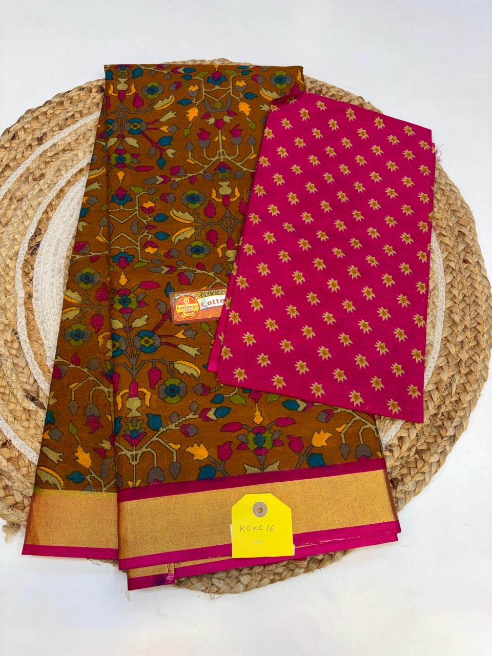 Karishma Cotton Saree with Blouse and Gorgeous look.(KCKC16)