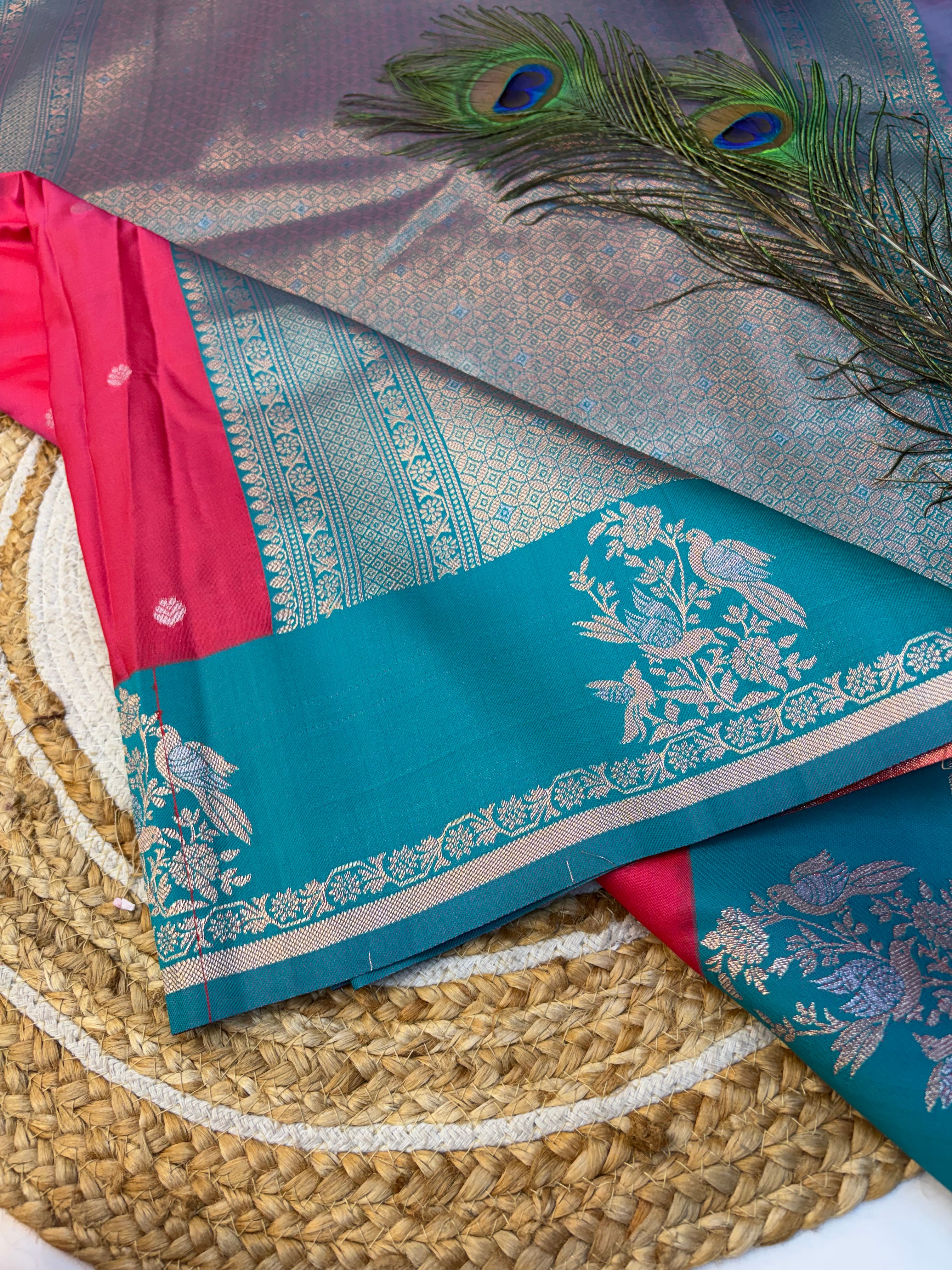 Soft Silk Saree Reddish Pink Colour With Blue Border -(KCSSS09)