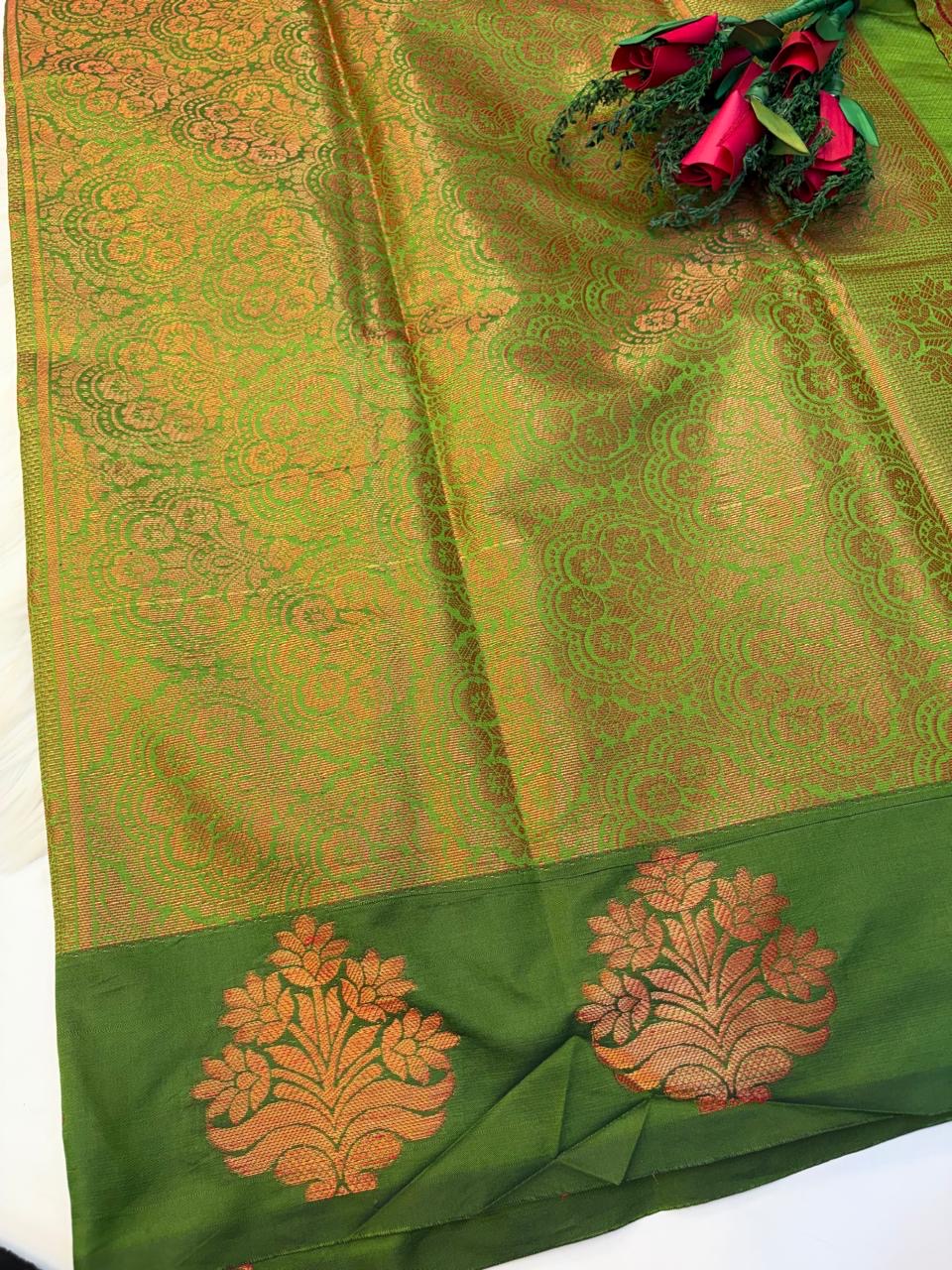 Banarasi Semi Silk Saree Lite Green -(KCSS53)