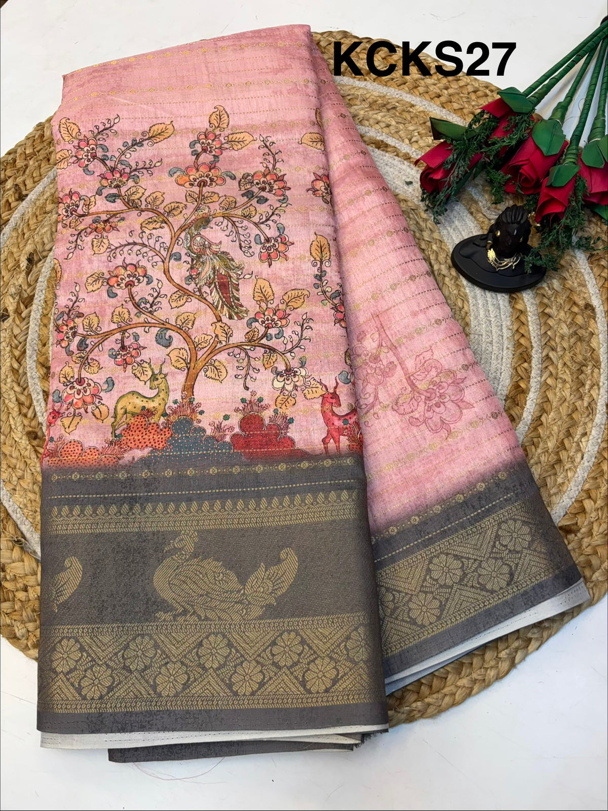 Kalamkari Silk Saree with Blouse and Extravagant Look (KCKS27)