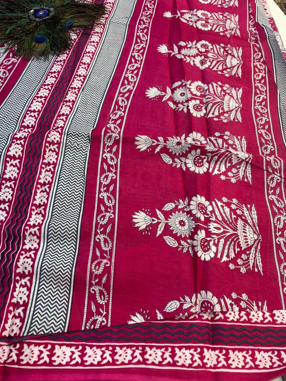 Bagru Cotton Saree with 1M Separate Blouse.(KCBCS0021)