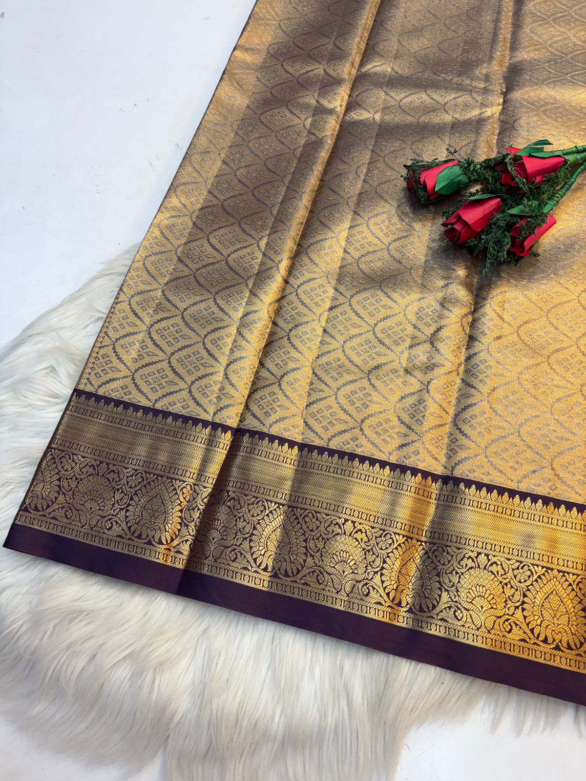 Checked Silk Saree Pastel Green with Dark Purple Contrast Border -KCSS004 (Copy 2)
