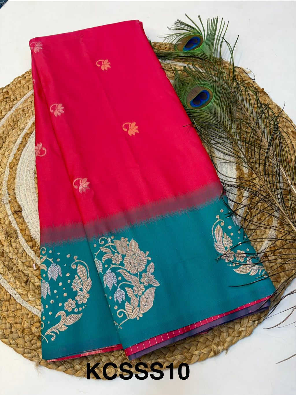 Soft Silk Saree Peaches PinkColour With BlueBorder -(KCSSS10)