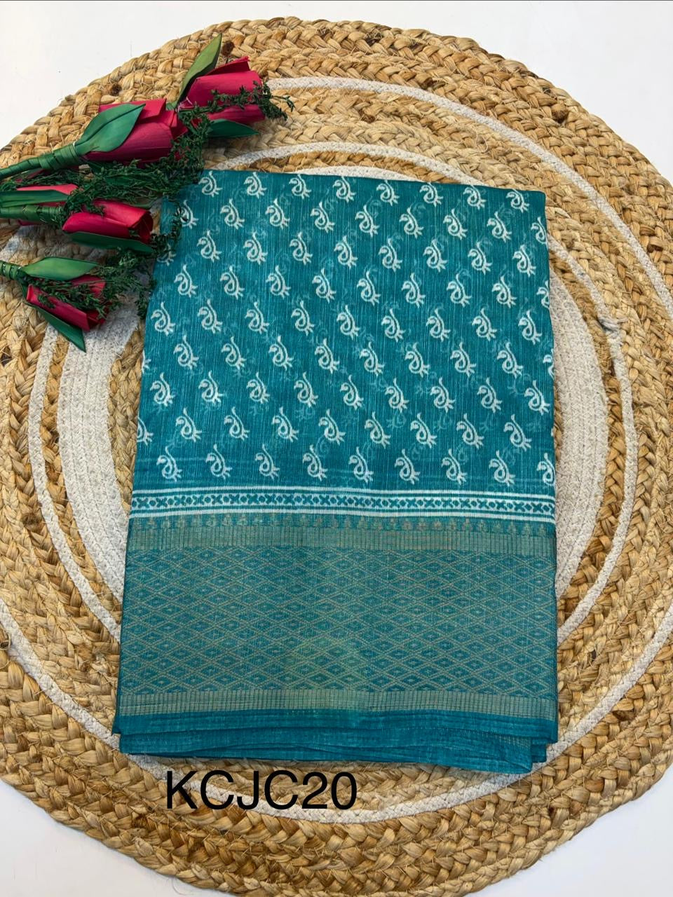 Fancy Cotton Blend Saree With Blouse, Fabulous Look and Budget-friendly pricing.(KCJC20)