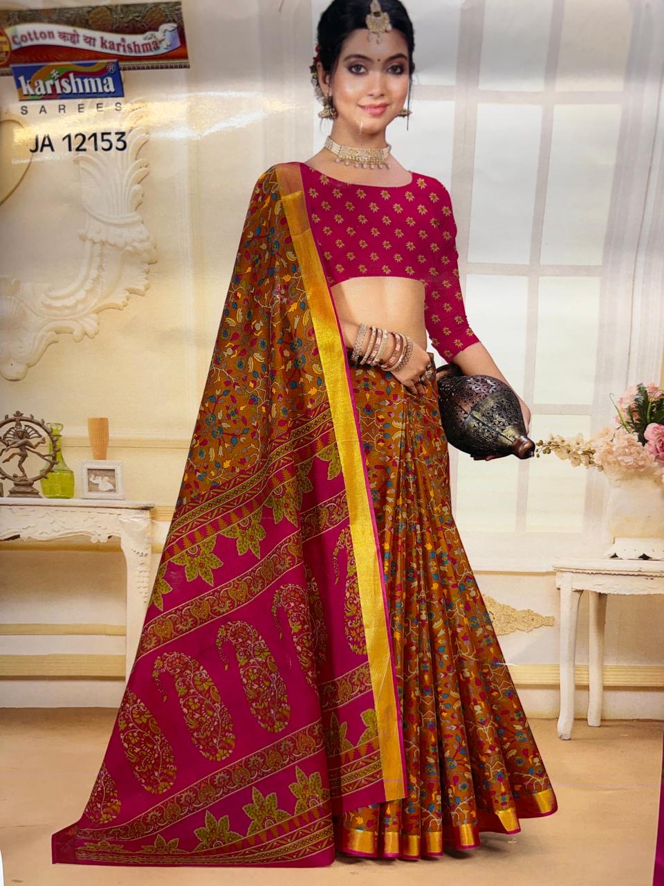 Karishma Cotton Saree with Blouse and Gorgeous look.(KCKC16)