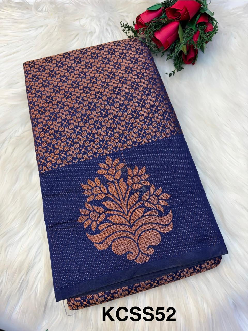 Banarasi Semi Silk Saree Navy Blue -(KCSS52)