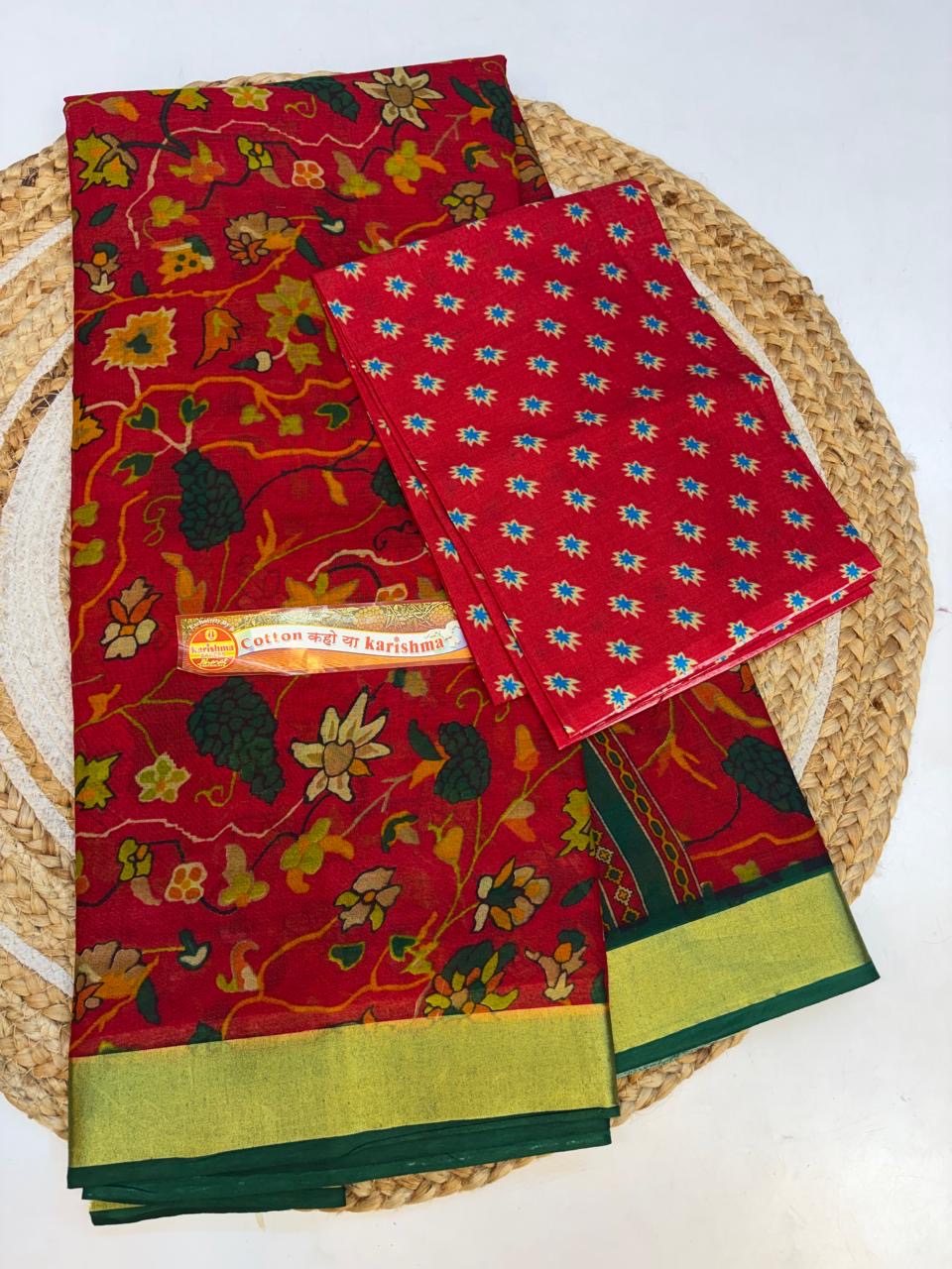 Karishma Cotton Saree with Blouse and Gorgeous look.(KCKC14)