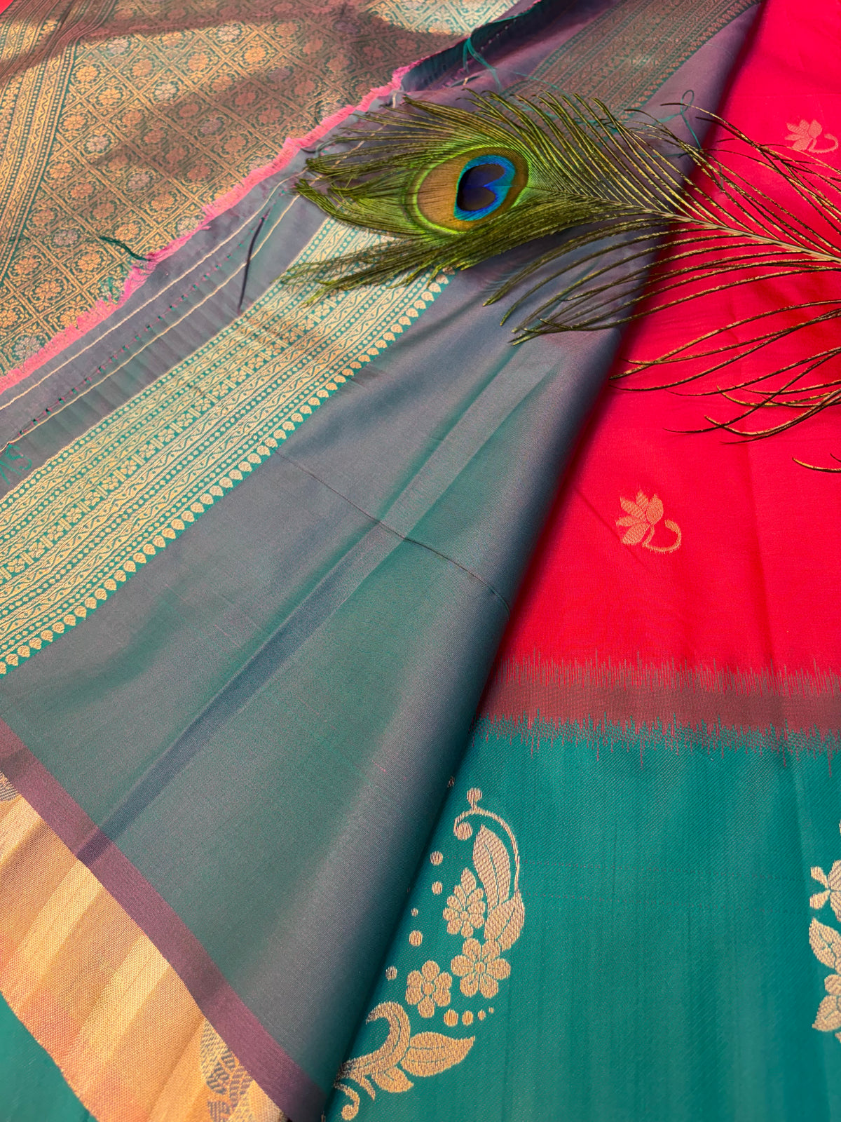 Soft Silk Saree Peaches PinkColour With BlueBorder -(KCSSS10)