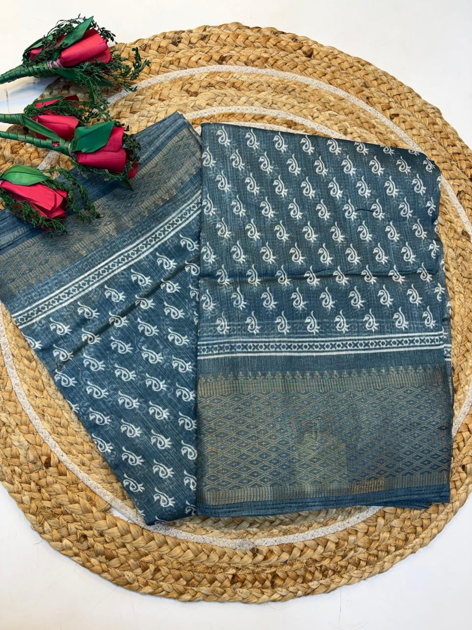 Fancy Cotton Blend Saree With Blouse, Fabulous Look and Budget-friendly pricing.(KCJC19)
