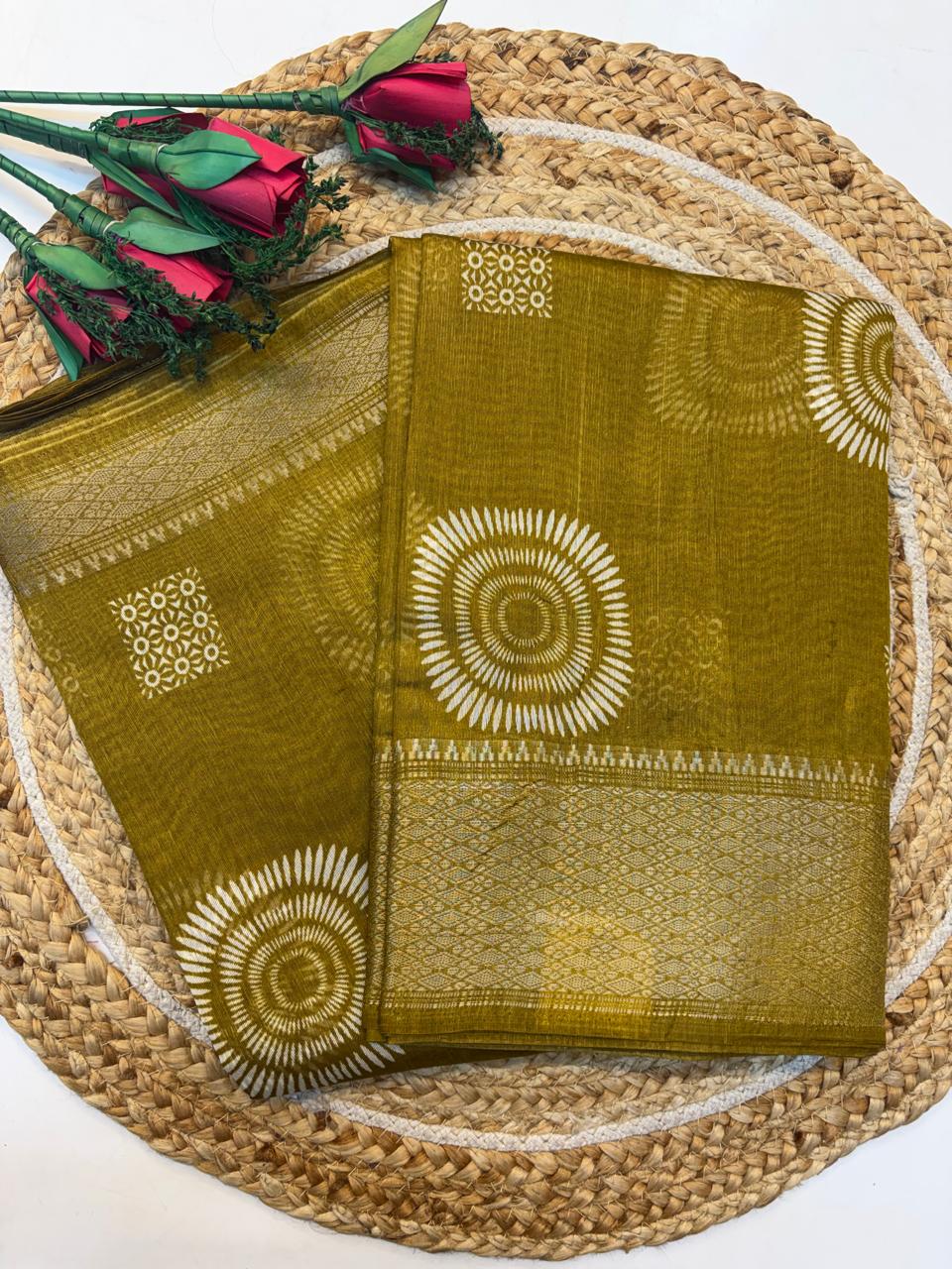 Fancy Cotton Blend Saree With Blouse, Fabulous Look and Budget-friendly pricing.(KCJC23)