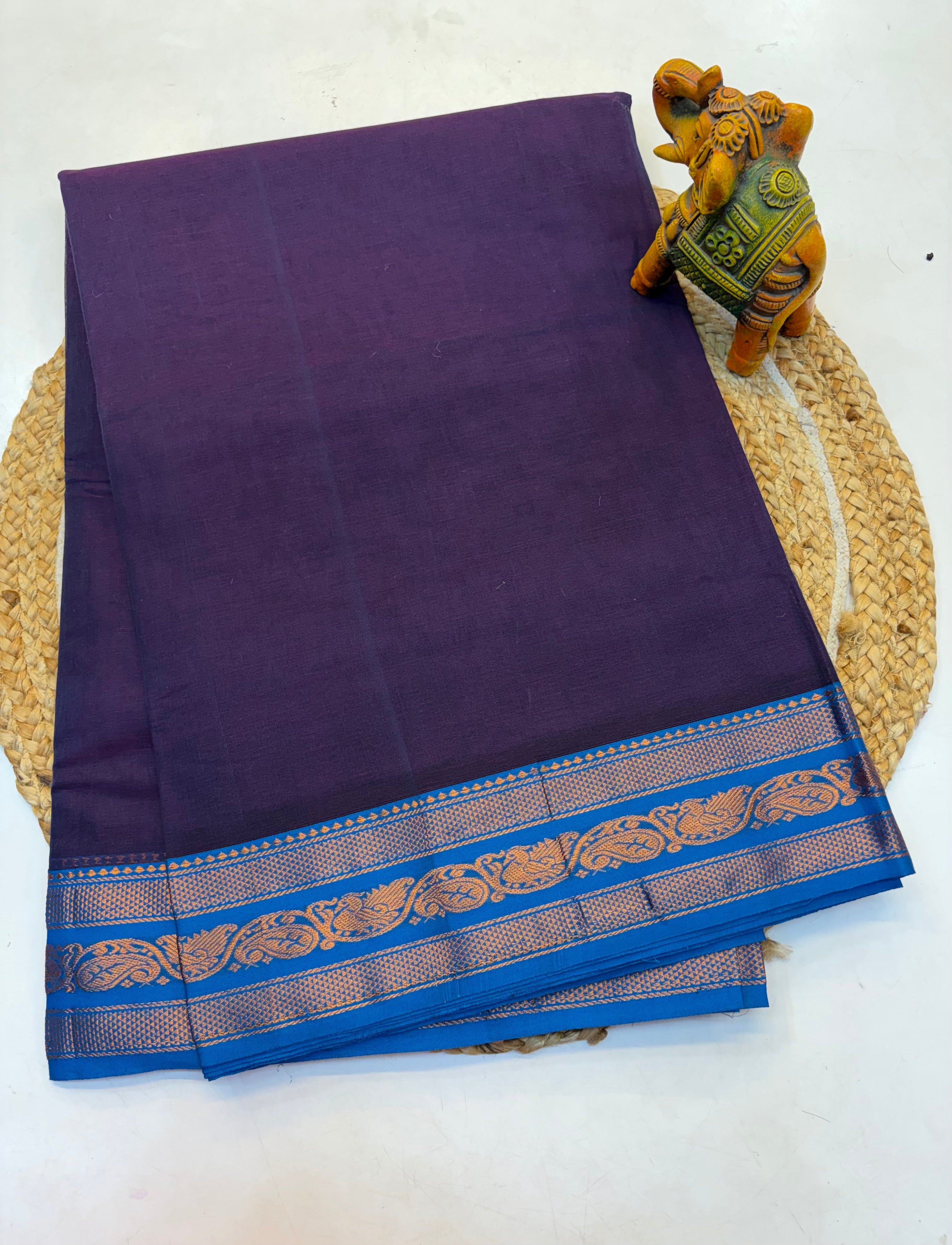 Kanchi cotton saree Violet and Contrast blue Border - KCKCS006