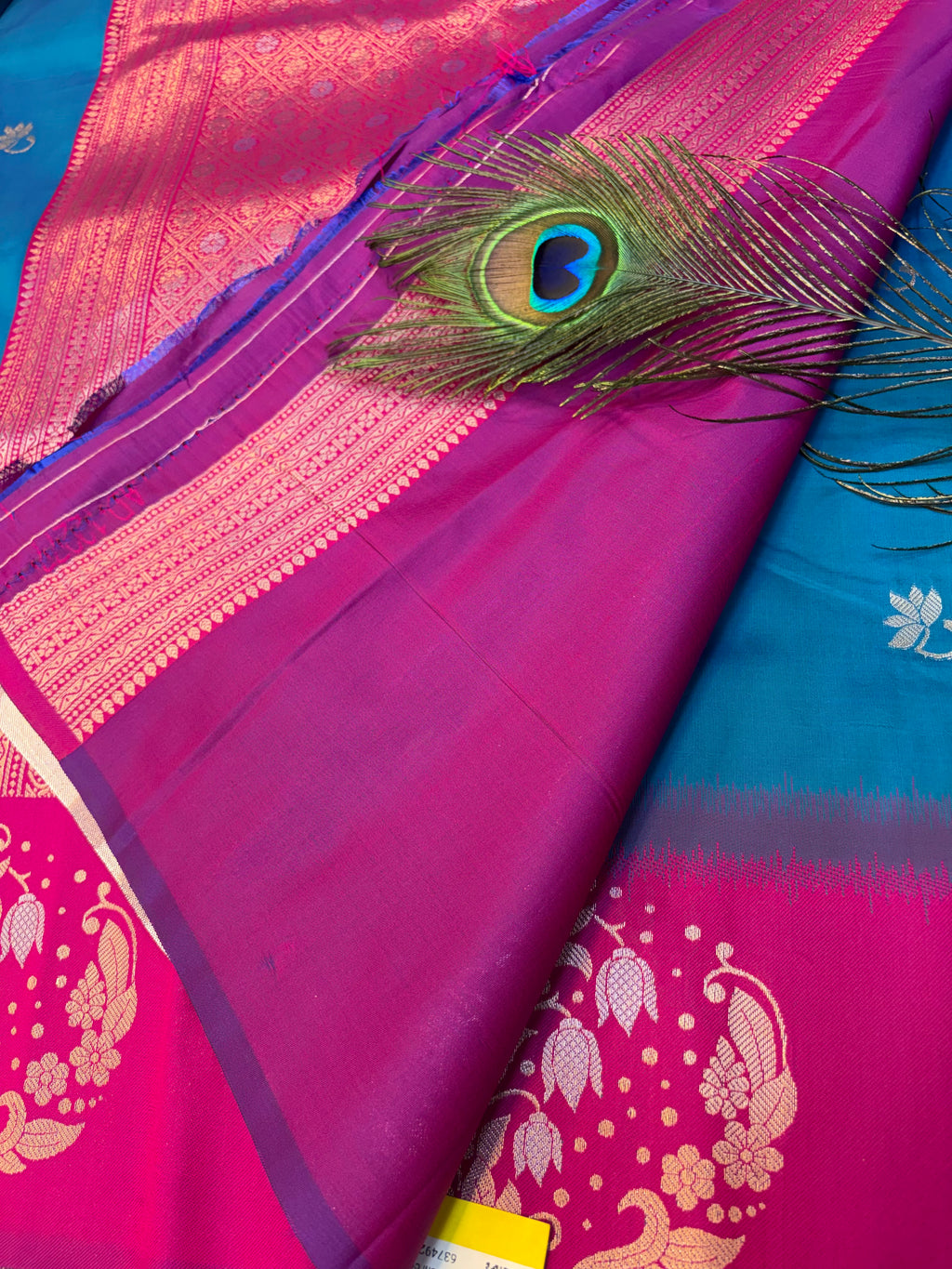 Soft Silk Saree Peacock Blue    Colour With Rani Pink Border -(KCSSS013)