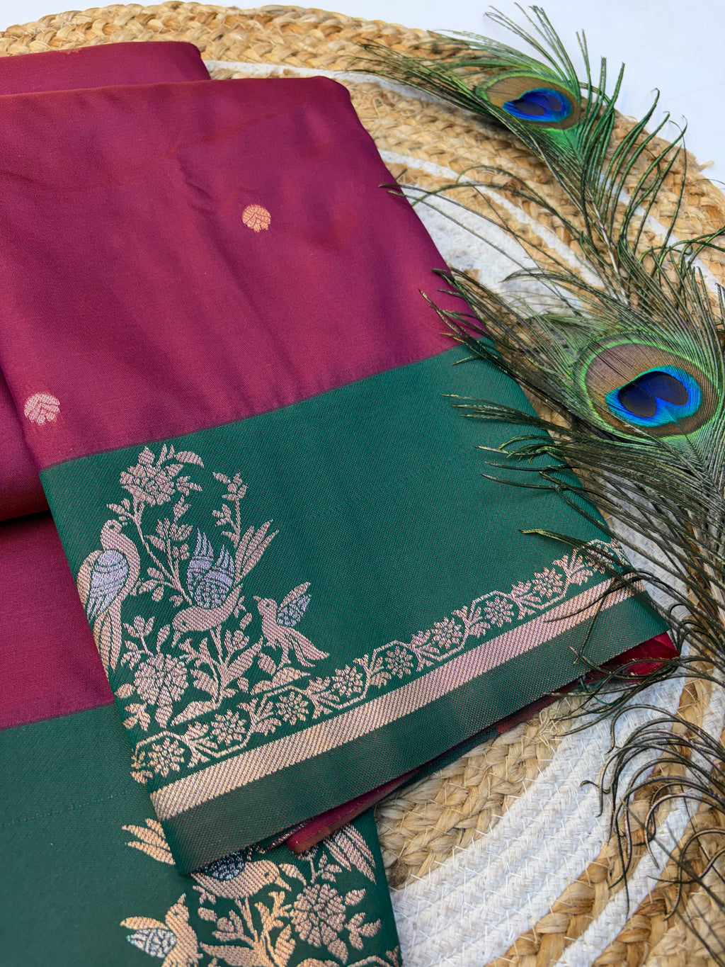 Soft Silk Saree Maroon Colour With Green Border -(KCSSS022)
