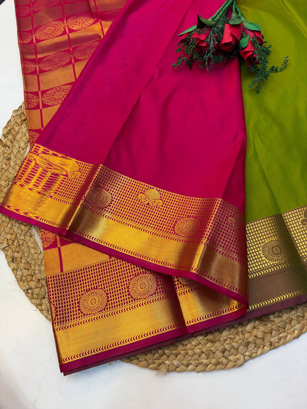 Silk Saree Pattu  Mehendi Green With Purple Border -(KCSSP002)