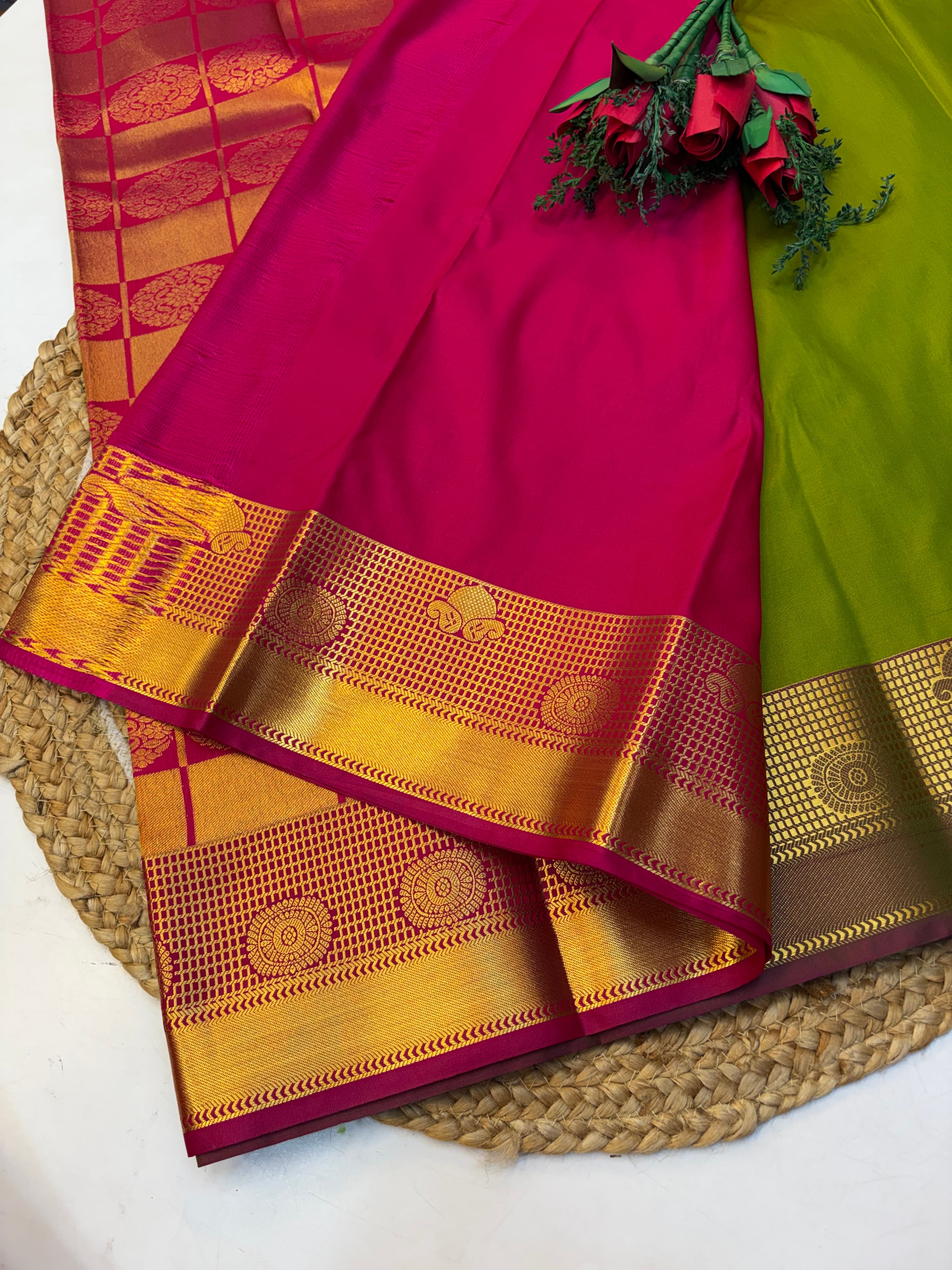 Silk Saree Pattu  Mehendi Green With Purple Border -(KCSSP002)