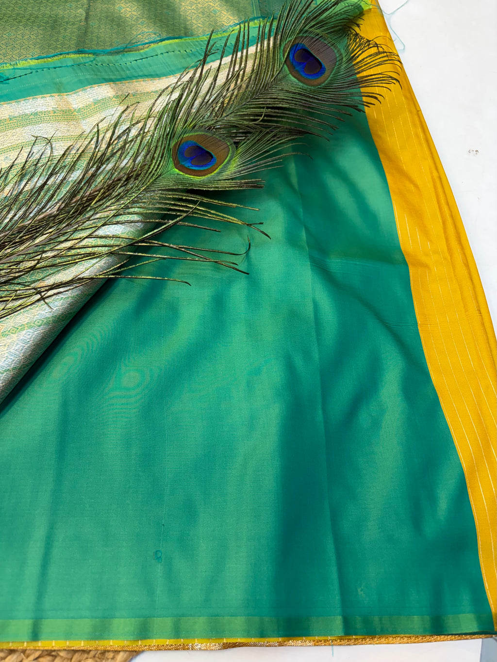 Soft Silk Saree Yellow Colour With Blue Border -(KCSSS08)