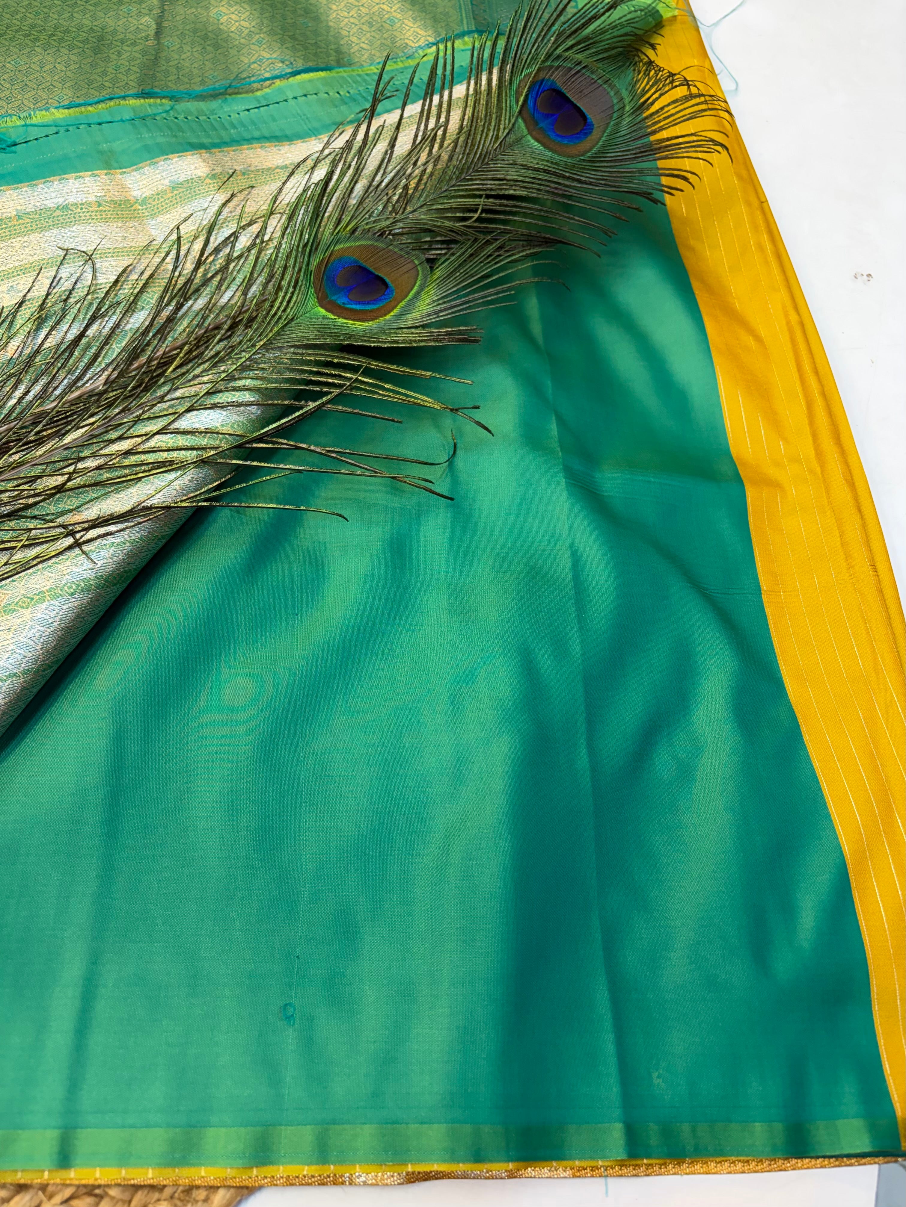 Soft Silk Saree Yellow Colour With Blue Border -(KCSSS08)